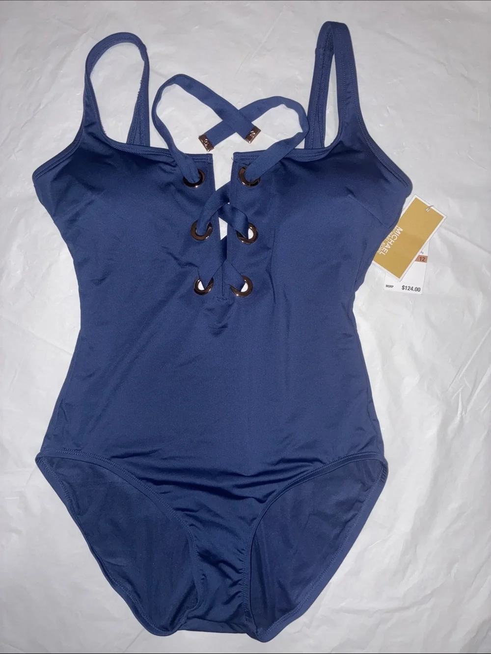 Michael Kors Navy One-Piece Swimsuit with Lace-Up Front